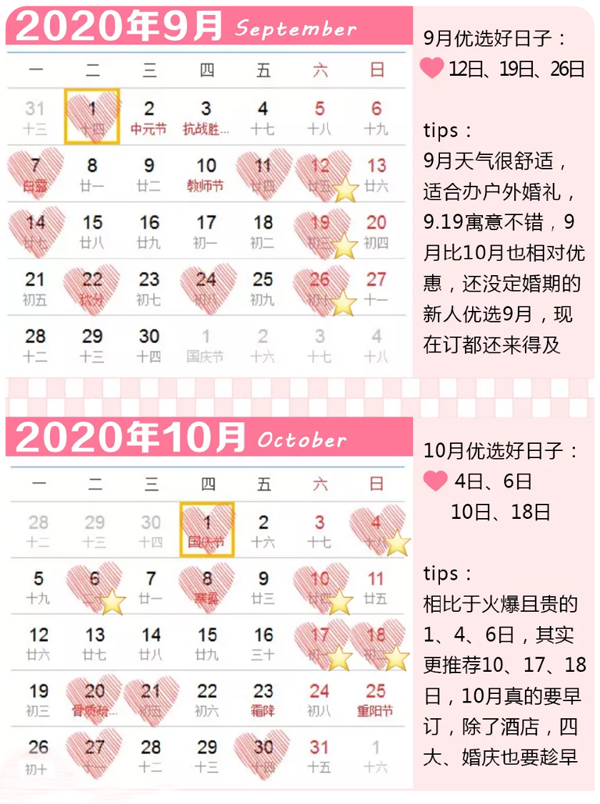  2020結(jié)婚吉日速查版，這10個(gè)好日子趕緊搶酒店  第5張