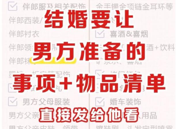新郎必看！男方結婚準備物品清單  第1張