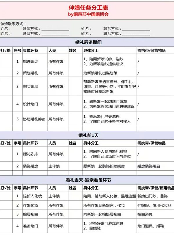 超清晰的伴娘任務清單，附分工表！  第8張