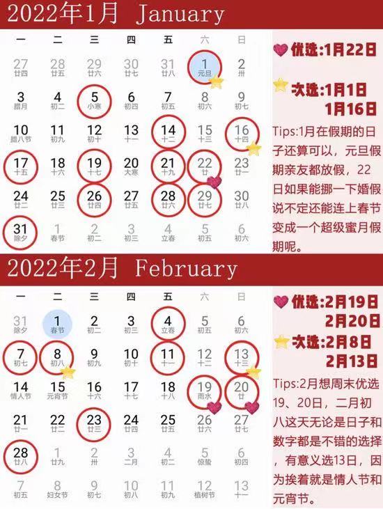 2022年最全結婚吉日表，還沒定日子趕緊收藏！  第2張