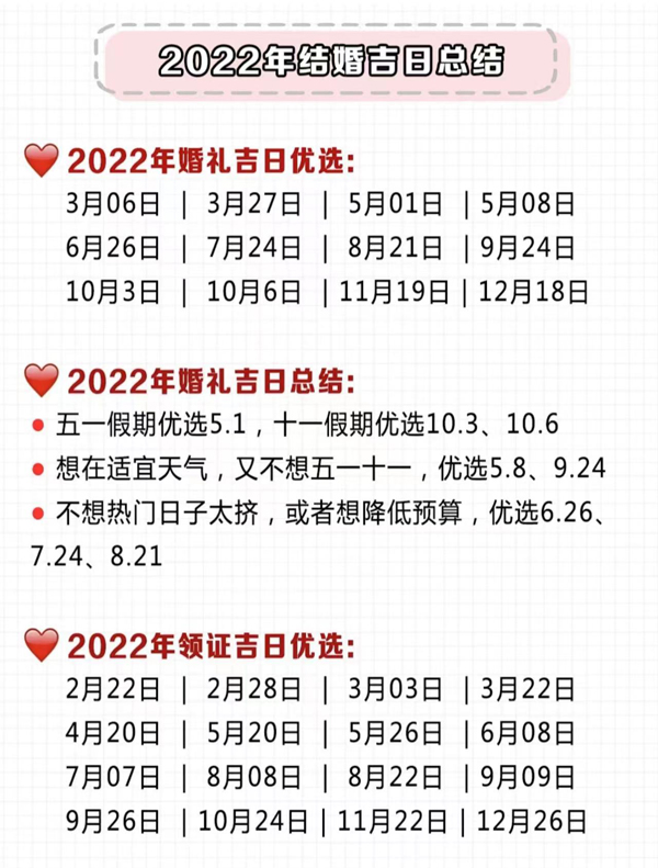 2022年結(jié)婚吉日趕緊搶，熱門好日子就6天！  第9張